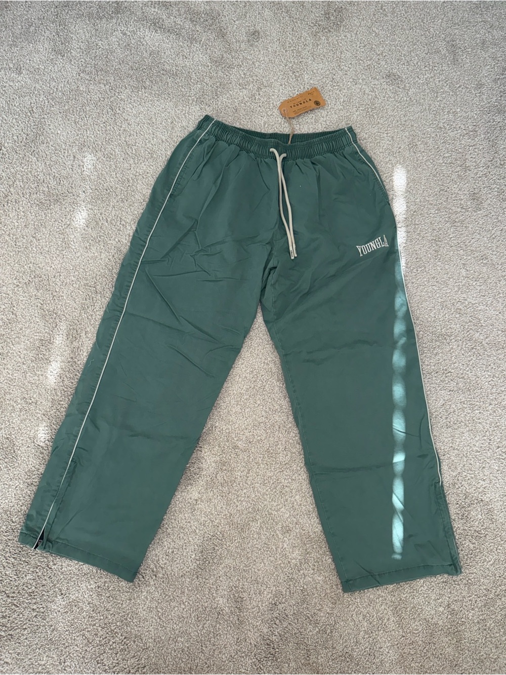 YoungLA Dark Green Track Pants with White Piping